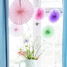 Set of 6 Colourful Hanging Paper Fans Rice DK